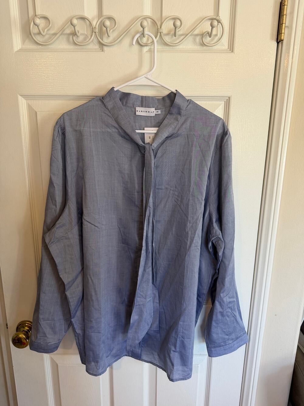 Harshman NWT Blue Tencel Bow Blouse Size 2X